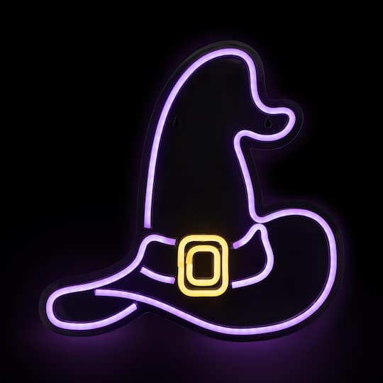 15&#x22; Purple LED Neon Style Witch Hat Halloween Window Silhouette